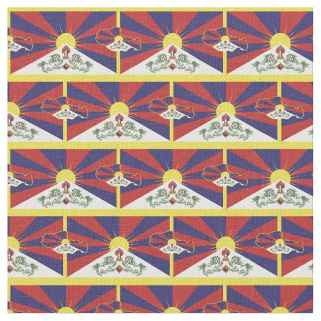 Tibetanska Flagga och Tibet Karta Fabric/mode Tyg (Närbild)