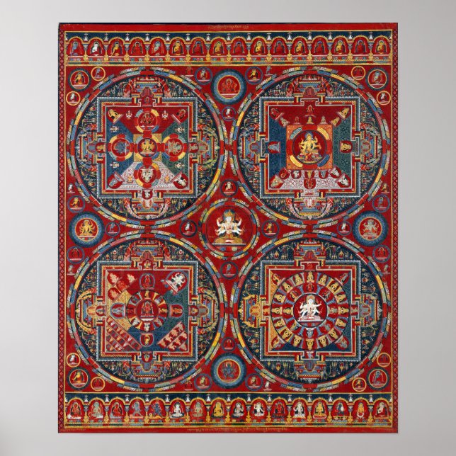 Tibetanska fyra mandalas i Vajravali-serien Poster (Framsidan)