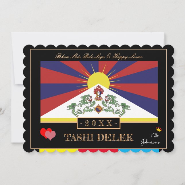 Tibetanska Losar & Tashi Delek - nyår/flagga Tibet Julkort (Framsida)