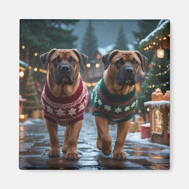 Tibetanska Mastiff hundar jul snö semester Magnet (Framsidan)