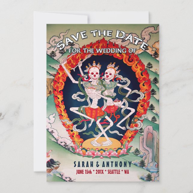 Tibetanska Skeletons Dancing Save Date Spara Datumet (Framsida)