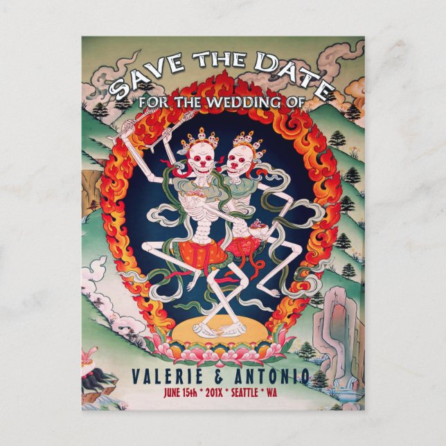 Tibetanska Skeletons som dansar Spara vykortet för Meddelande Vykort (Framsida)