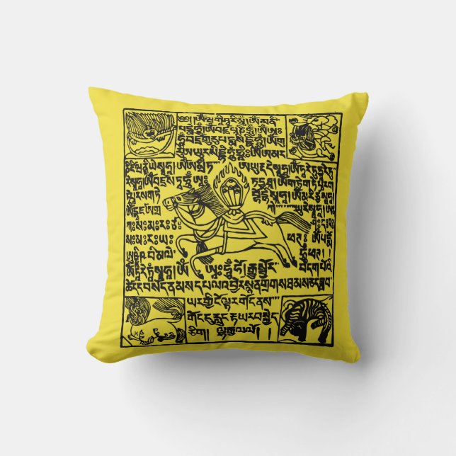 Tibetanska Windhores Prayer Flagga Pillow i gult Kudde (Framsida)