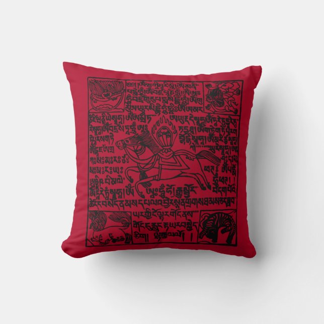 Tibetanska Windhorse Prayer Flagga Pillow i Red Kudde (Framsida)