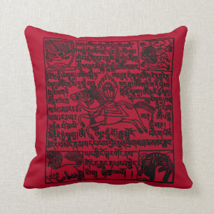 Tibetanska Windhorse Prayer Flagga Pillow i Red Kudde