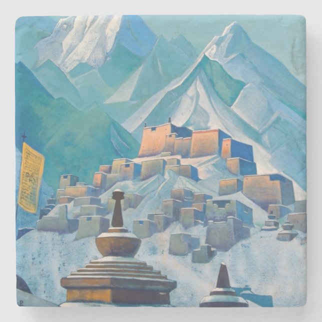 Tibetanskt landskap i Himalaya-bergen Peaks Stenunderlägg (Framsidan)