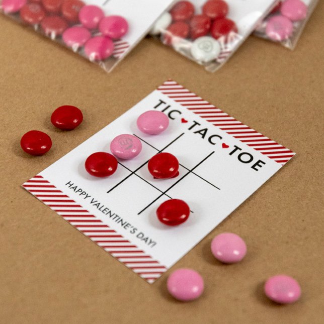 Tic Tac Toe Alla hjärtans dag-kort, barnskola klas Anteckningskort (Add your own candy to make a cute Valentine for the classroom.)