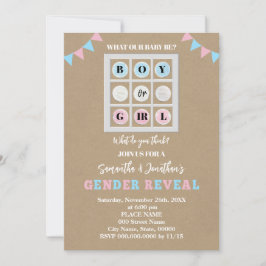 Tic Tac Toe Boy eller Girl Gender Reveal Inbjudningar