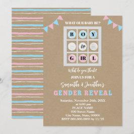 Tic Tac Toe Boy eller Girl Gender Reveal Inbjudningar