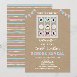Tic Tac Toe Boy eller Girl Gender Reveal Inbjudningar