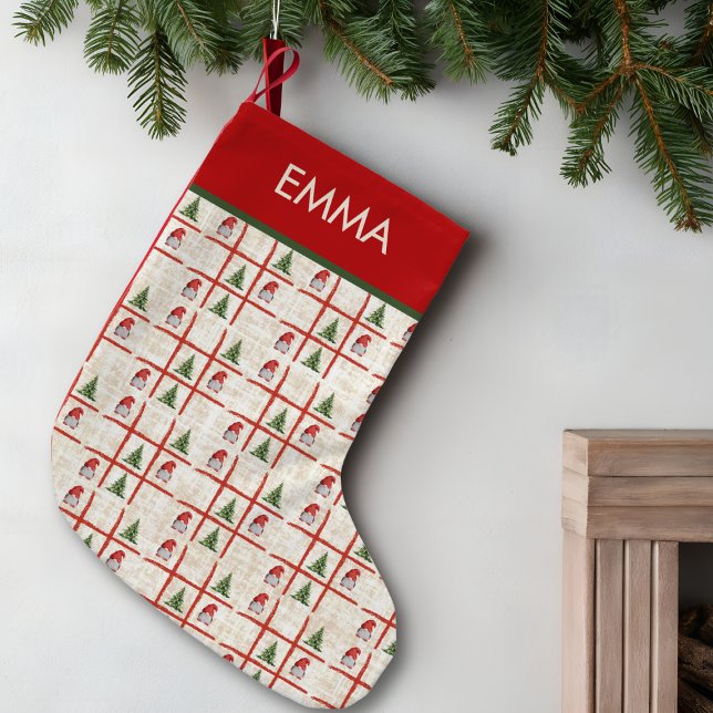 Tic Tac Toe Gnomes & Trees – Linen Christmas Liten Julstrumpa (Skapare uppladdad)