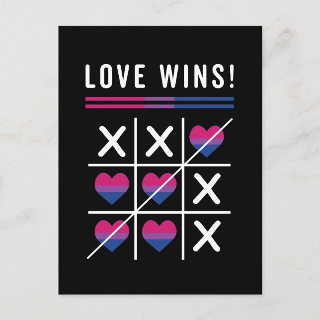 Tic Tac Toe Kärlek vinner HBT TQ Bisexual Pride Vykort (Framsida)
