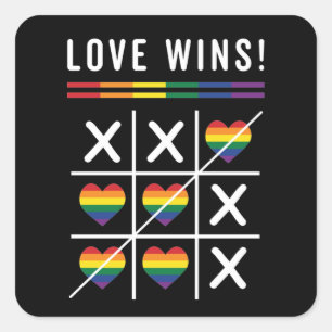 Tic Tac Toe Kärlek Wins LGBTQ Gay pride Fyrkantigt Klistermärke