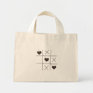 Tic-Tac-Toe Love Hearts Toteväska – Minimalist Lin Mini Tygkasse