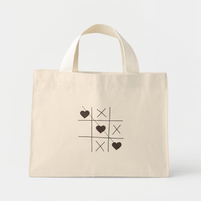 Tic-Tac-Toe Love Hearts Toteväska – Minimalist Lin Mini Tygkasse (Framsidan)