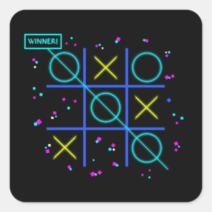 Tic Tac Toe Neon Retro Vinnare Glöd Gamer Arkad Fyrkantigt Klistermärke
