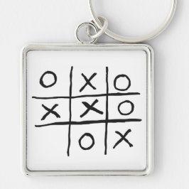 Tic Tac Toe Noughts och Kor Fyrkantig Silverfärgad Nyckelring
