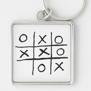 Tic Tac Toe Noughts och Kor Fyrkantig Silverfärgad Nyckelring