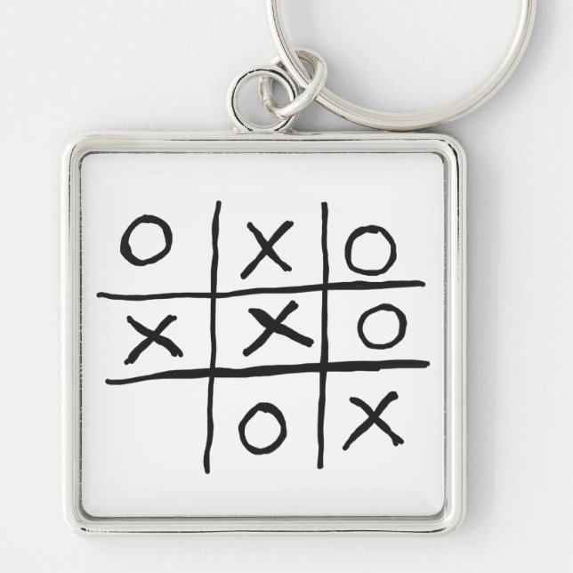 Tic Tac Toe Noughts och Kor Fyrkantig Silverfärgad Nyckelring (Framsidan)