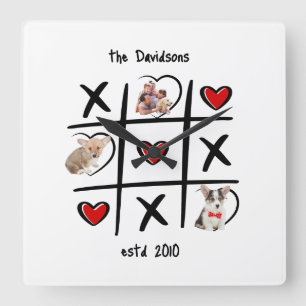Tic-Tac-Toe Personlig Photo Square-klocka Fyrkantig Klocka