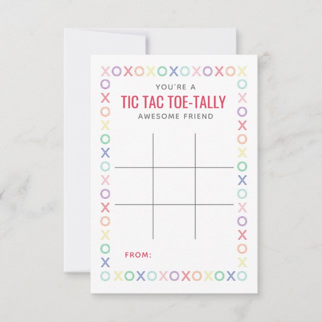 Tic Tac Toe Valentine-kort eller -Märkre Anteckningskort (Framsida)
