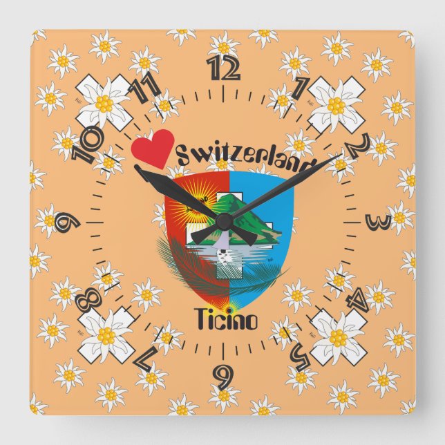 Ticino Schweiz Suisse Svizzera Svizra Uhr Fyrkantig Klocka (Framsida)