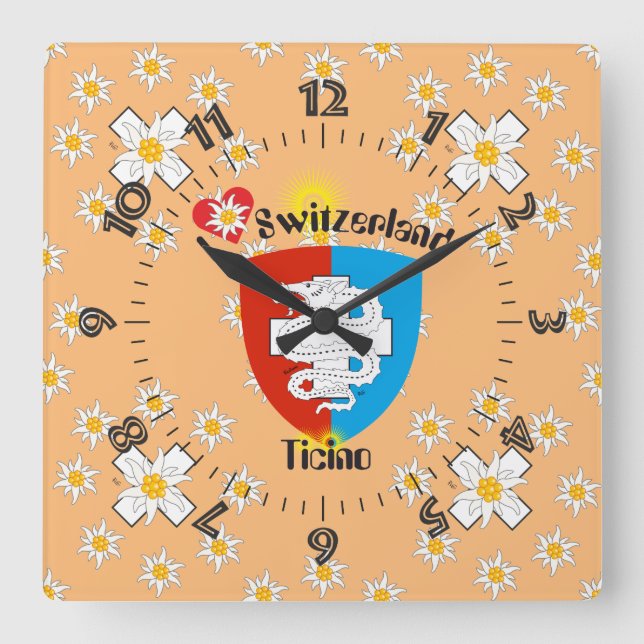 Ticino Schweiz Suisse Svizzera Svizra Uhr Fyrkantig Klocka (Framsida)
