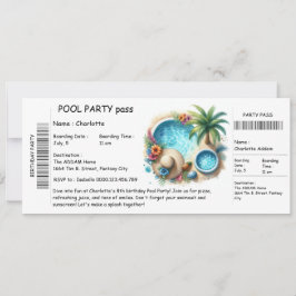 Ticket-Style Pool Party Invitation – Birthday Bash Inbjudningar