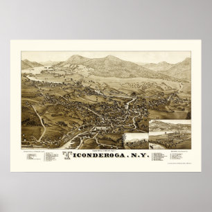Ticonderoga panorama- karta för NY - 1884 Poster