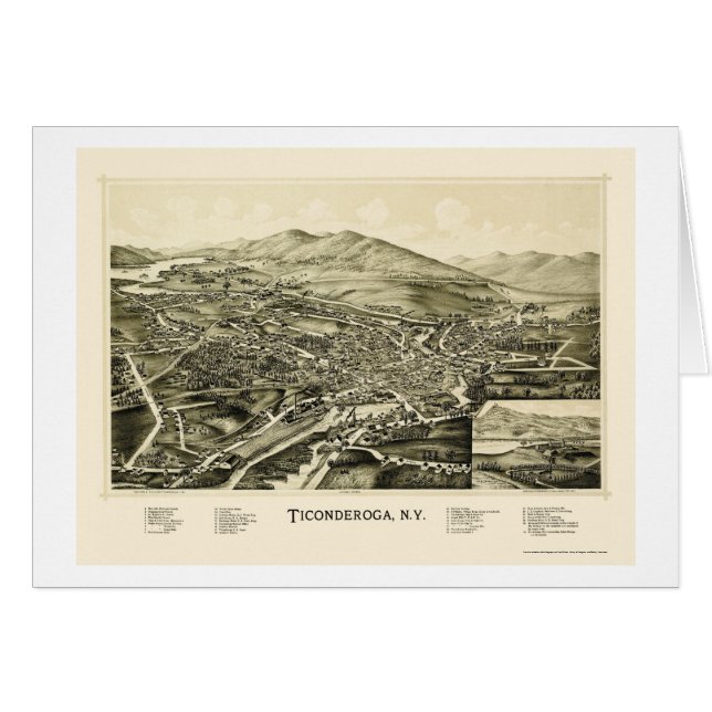 Ticonderoga panorama- karta för NY - 1891 Hälsningskort (Framsidan Horizontal)