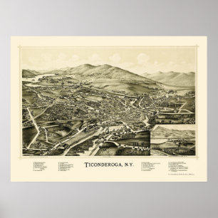 Ticonderoga panorama- karta för NY - 1891 Poster
