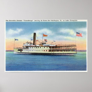 Ticonderoga Steamer Lämnande Port Burlington Poster