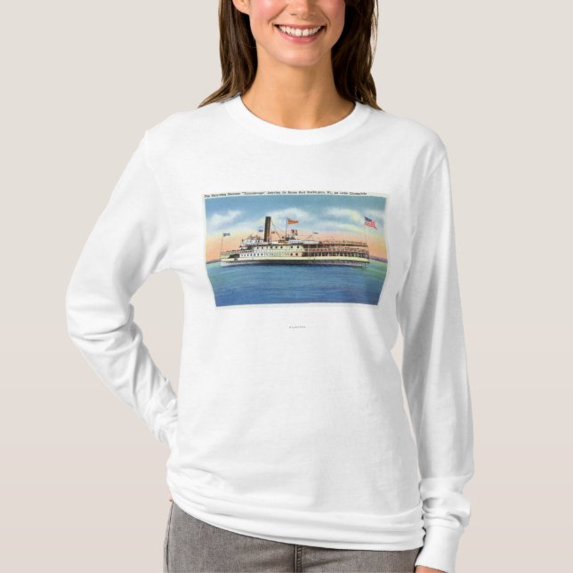 Ticonderoga Steamer som lämnar port Burlington, T-shirt (Framsida)
