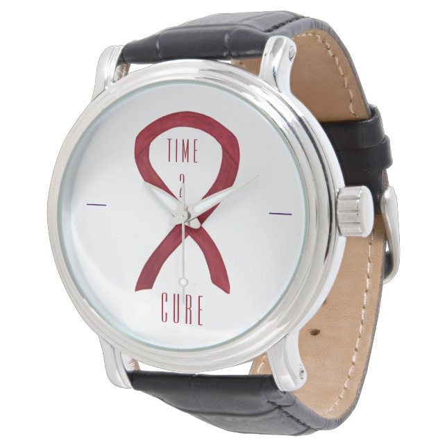 Tid 2 Kur Burgundy Awareness Ribbon Wrist Watch Armbandsur (Vinklad)
