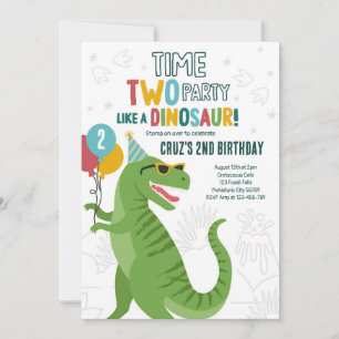 Tid 2 Party Dinosaur T-Rex 2:a födelsedagen Party Inbjudningar