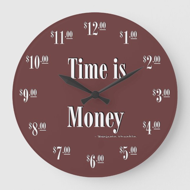 Tid är Money Clock - Vit text Stor Klocka (Framsida)