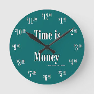 Tid är Money Clock - Vittext om grönt Rund Klocka