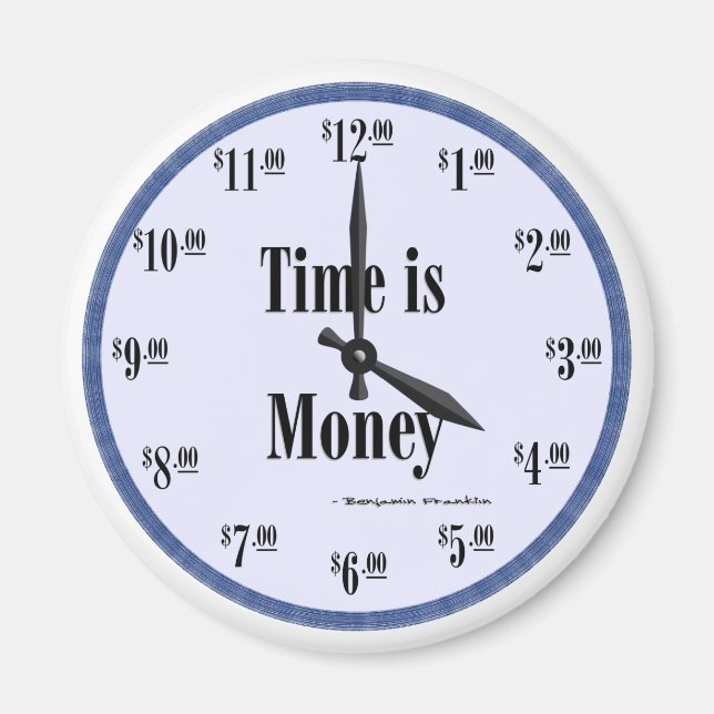 Tid är pengar - Blue Clock Ansikte Magnet (Framsidan)