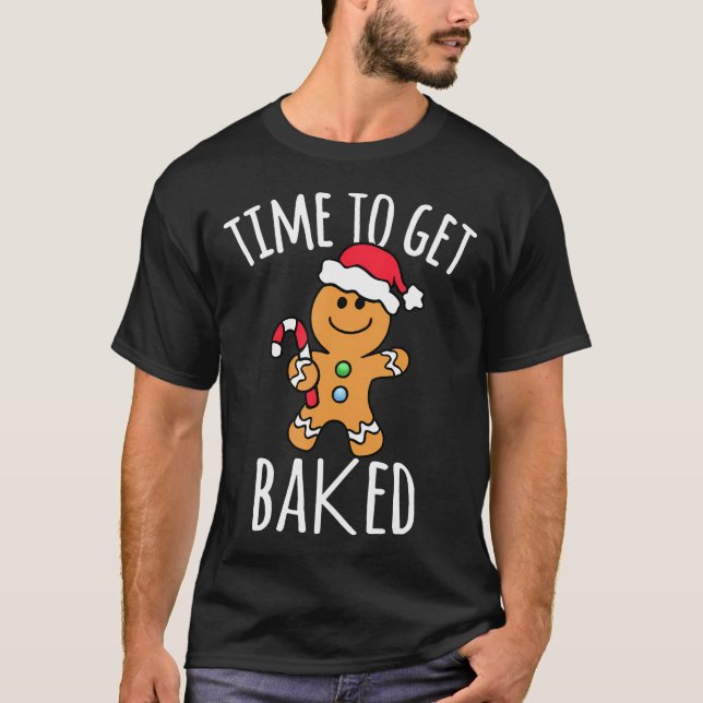 Tid att Baka Gingerbread Man Julbakelse T Shirt (Framsida)