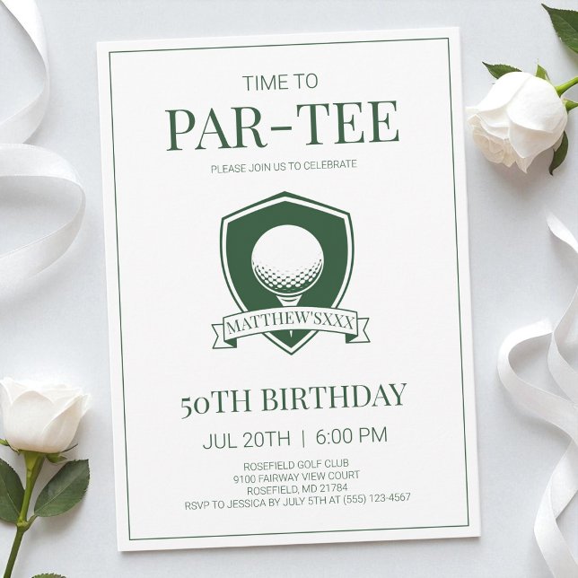 Tid att Par-Tee Grön Golf 50-årsfest Inbjudningar (Time to Par-Tee Green Golf 50th Birthday Party Invitation)