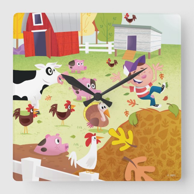 Tid att räkna - Farmyard Fyrkantig Klocka (Framsida)