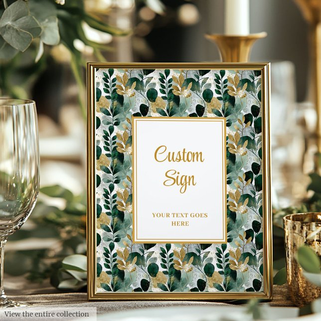 Tid - djup Grönt Guld Greenery Anpassningsbar - te Poster (Timeless Deep Green Gold Greenery Custom Sign)
