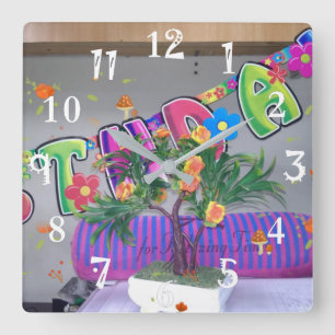 Tid Flimmad Grattis på födelsedagen Fyrkantig Klocka