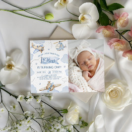 Tid Flyger Foto Flygplan 1-års Födelsedagsinbjudan Inbjudningar