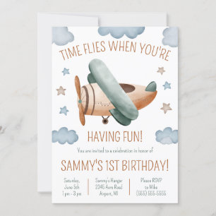 Tid flyter när du har Roligt Biplan Birthday Inbjudningar