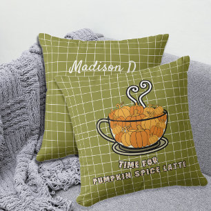 Tid för anpassat namn för Pumpkin Spice Latte Fall Kudde