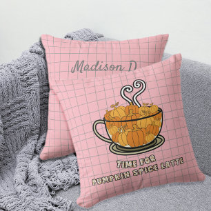 Tid för anpassat namn för Pumpkin Spice Latte Fall Kudde