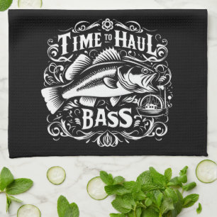 Tid för att dra Bass Fishing Boat Kökshandduk