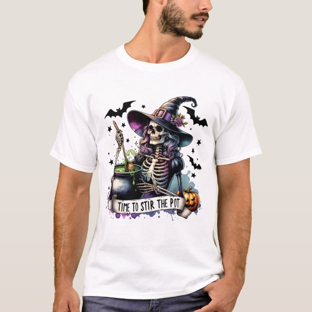 Tid för att röra om i Pot Skeleton Witch T Shirt (Framsida)
