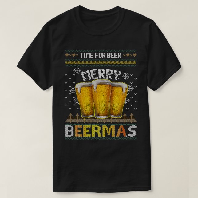 Tid för Beer Merry Beermas Funny Julöl L T Shirt (Design framsida)